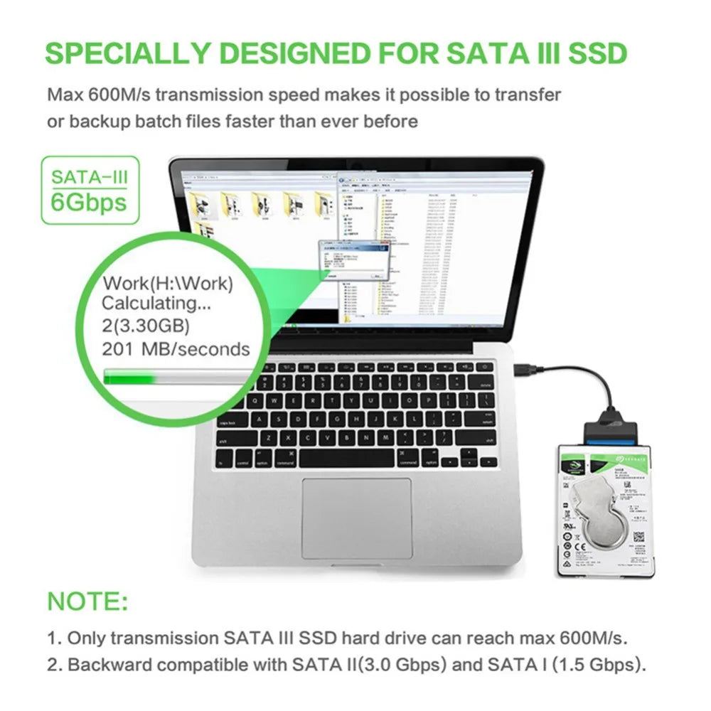 SATA to USB 3.0/2.0/Type-C Cable Up to 6 Gbps for 2.5 Inch External HDD SSD Hard Drive SATA 3 22 Pin Adapter USB to Sata III