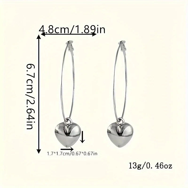 2024 New Heart Pendant Drop Earrings for Women Fashion Gold Color Design Exaggerate Big Circle Hoops Earring Korean Jewelry Gift