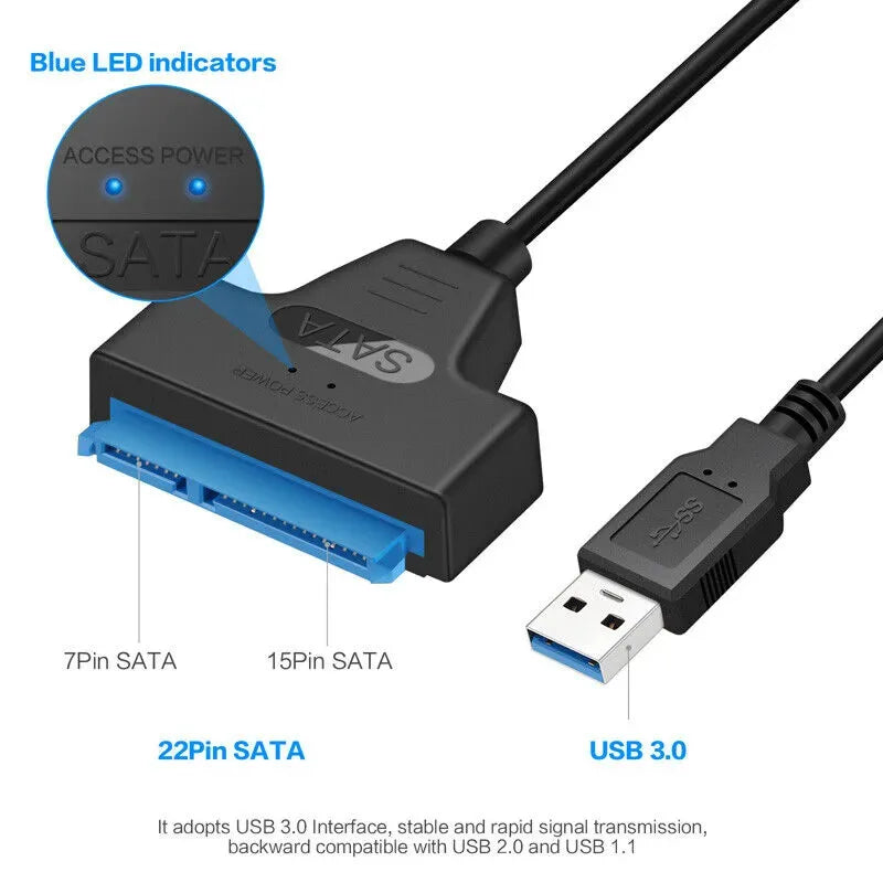 SATA to USB 3.0/2.0/Type-C Cable Up to 6 Gbps for 2.5 Inch External HDD SSD Hard Drive SATA 3 22 Pin Adapter USB to Sata III