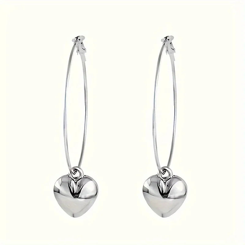 2024 New Heart Pendant Drop Earrings for Women Fashion Gold Color Design Exaggerate Big Circle Hoops Earring Korean Jewelry Gift