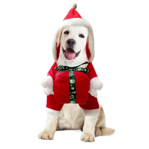New Christmas Pet Clothes Dog Holds Christmas Gift Shaped Clothes Flee